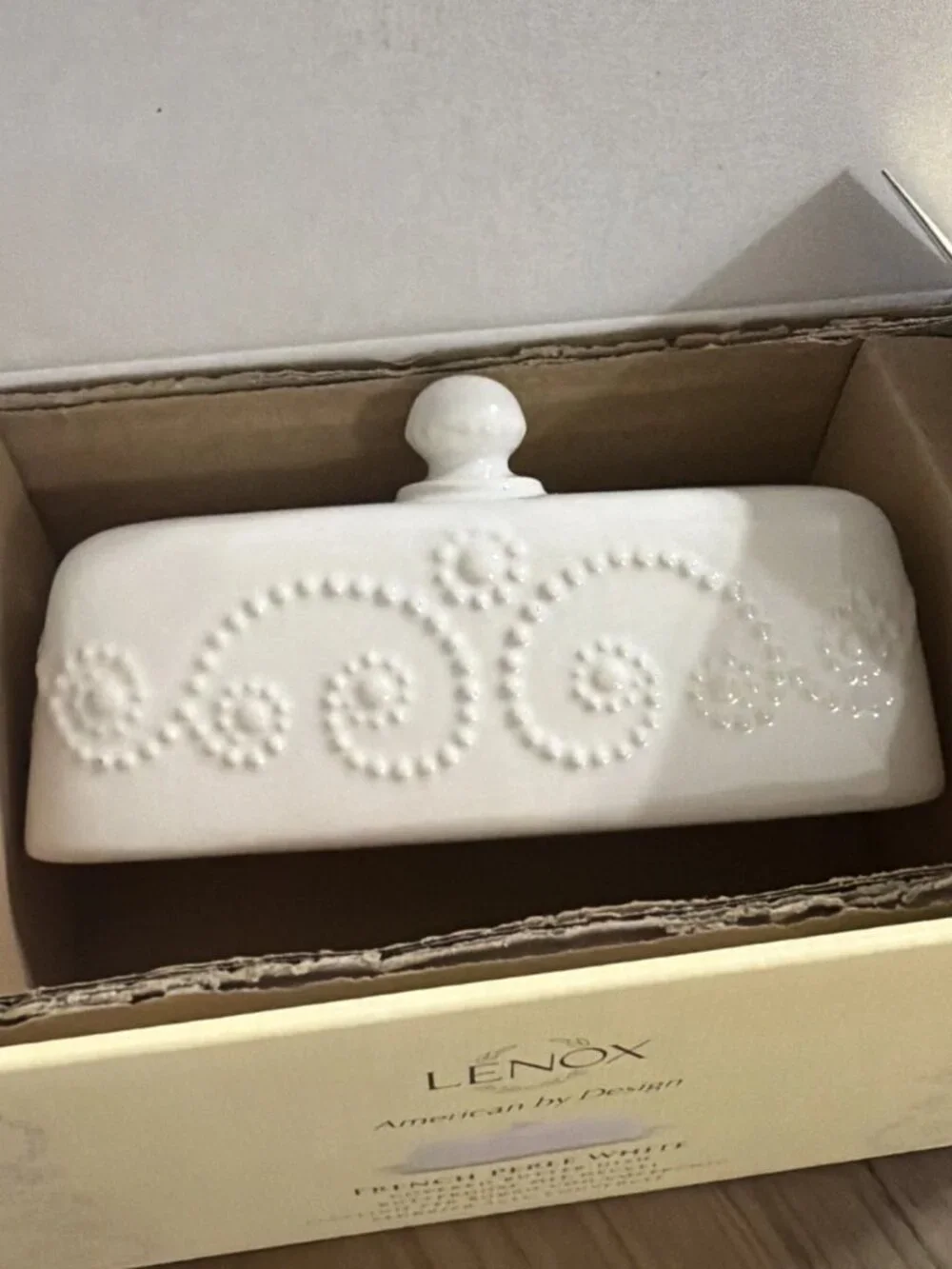 Lenox 1/4 Lb. Covered Butter Dish French Perle White - NIB